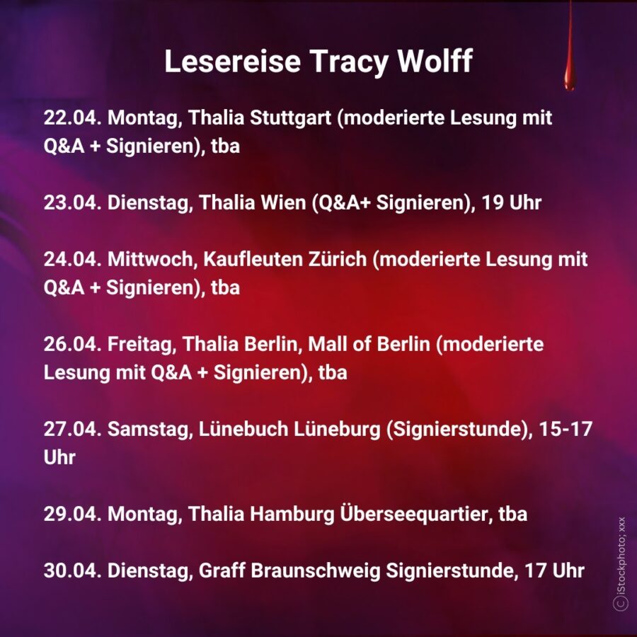 Tracy auf Lesereise in Deutschland, Österreich und in der Schweiz (2024)